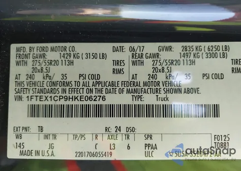 2017 Ford F-150 Xl from USA, damaged, VIN 1FTEX1CP9HKE06276